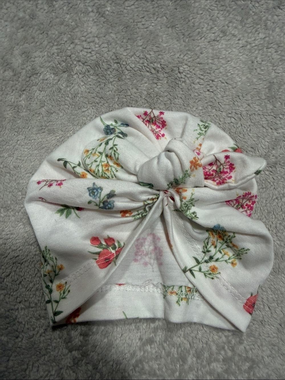 Baby Floral Knot Turban Hat - White with Pink & Green